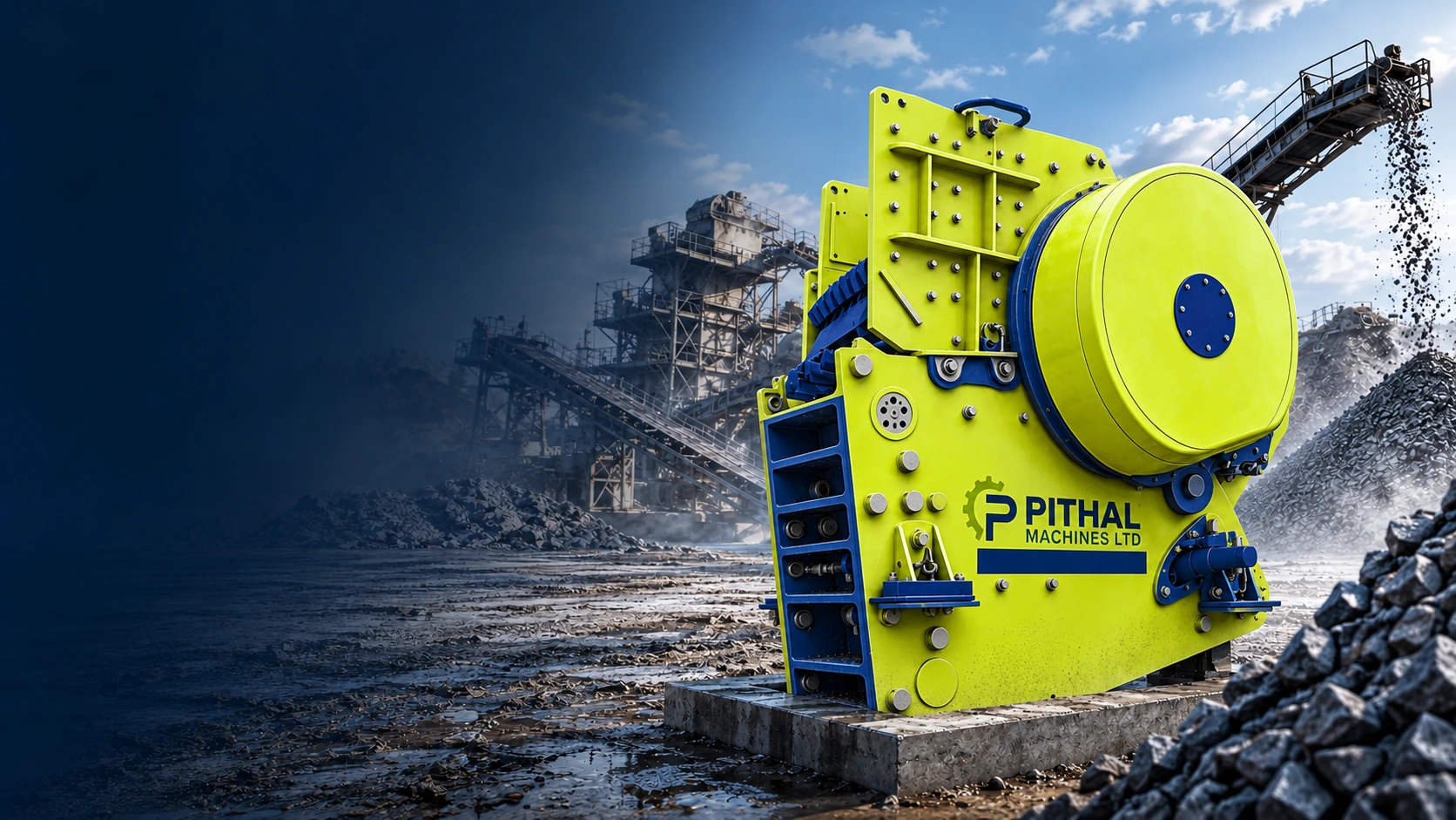 Pithal industrial crusher machine operating in quarry
